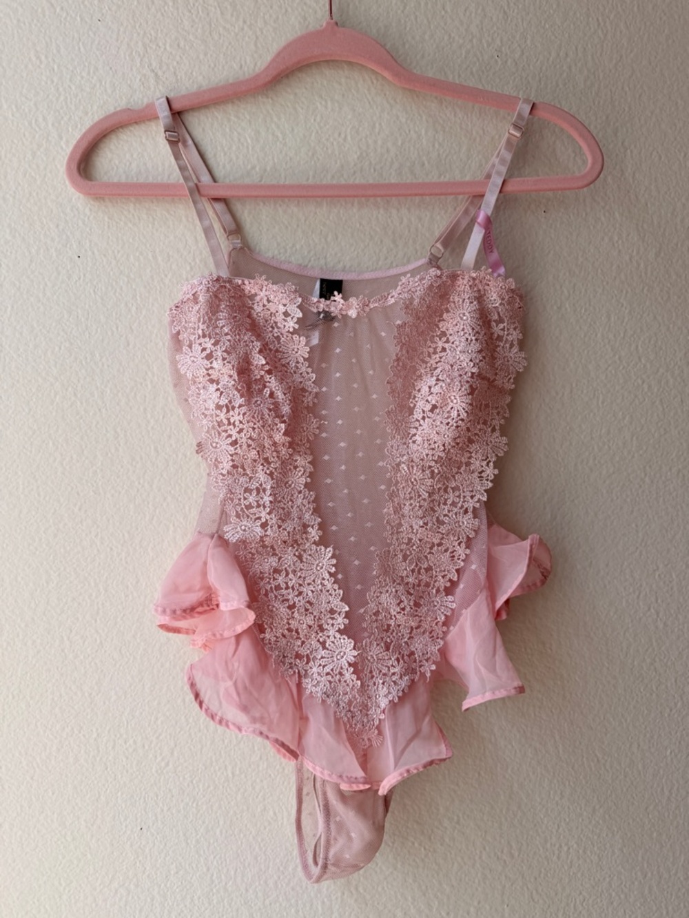 Vintage Inspired Y2K‎ Pink Lace Teddy Bodysuit Sheer Coquette Balletcore Fairy S
